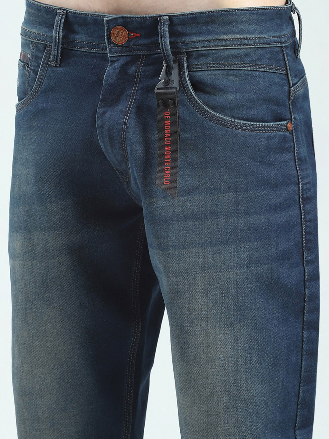 Men Blue Solid Regular Fit Denim