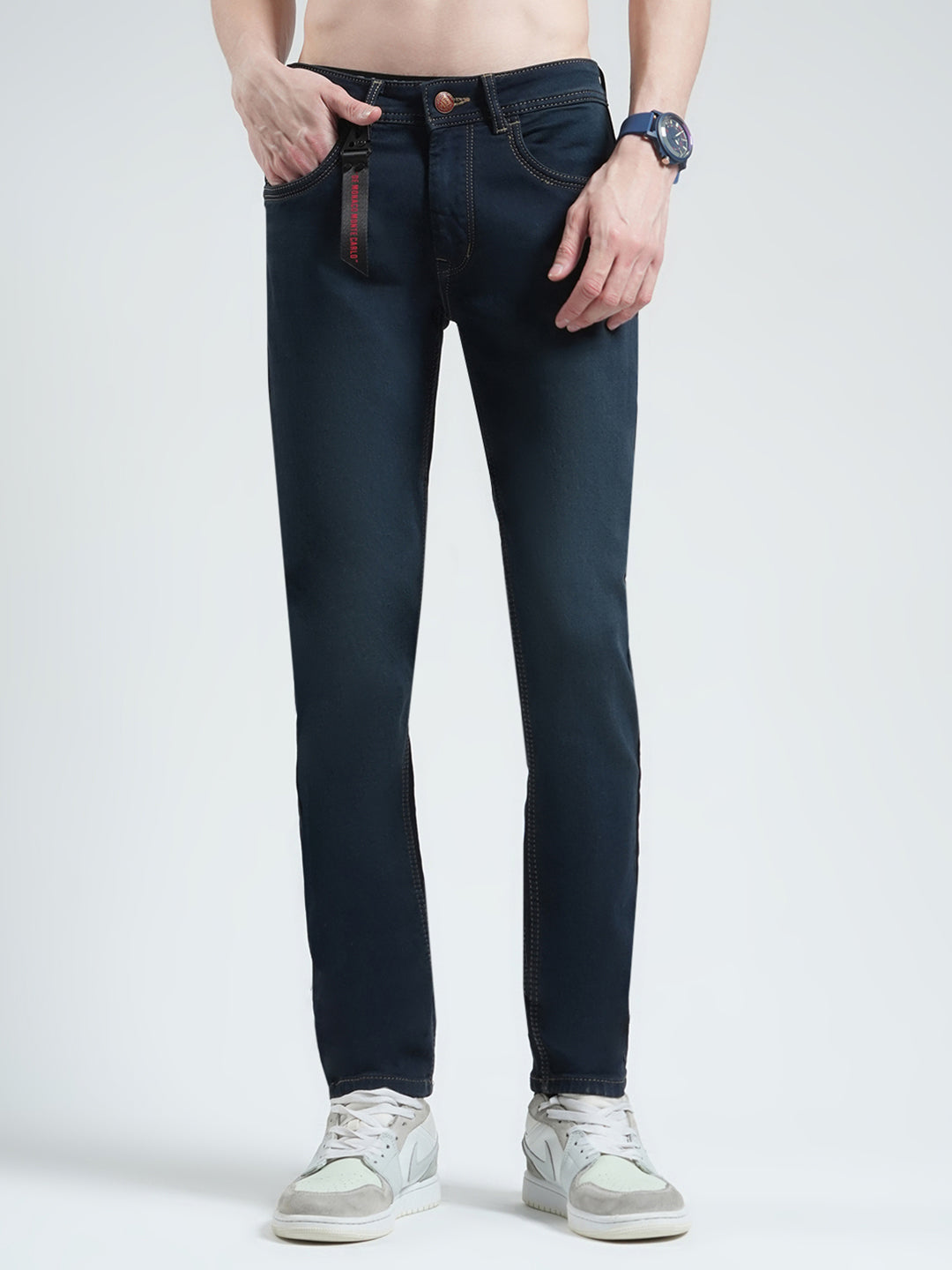 Men Blue Solid Regular Fit Denim