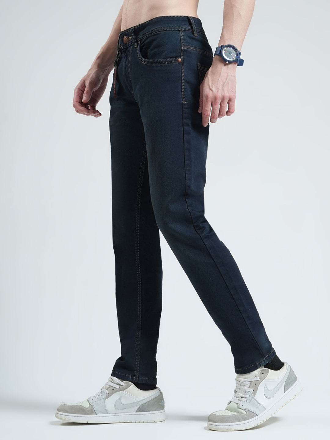 Men Blue Solid Regular Fit Denim