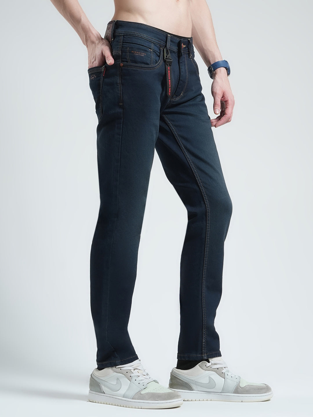 Men Blue Solid Regular Fit Denim