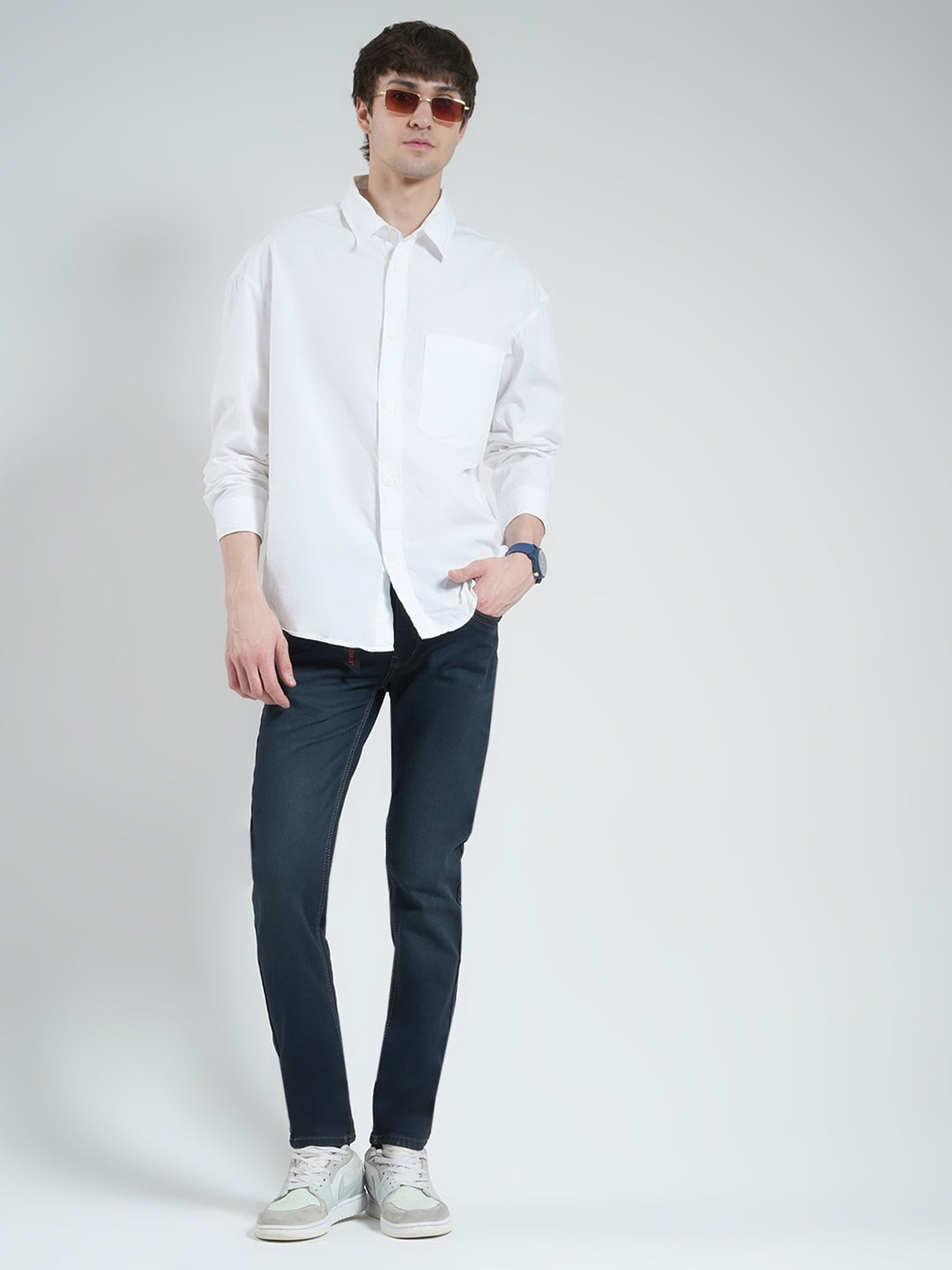 Men Blue Solid Regular Fit Denim