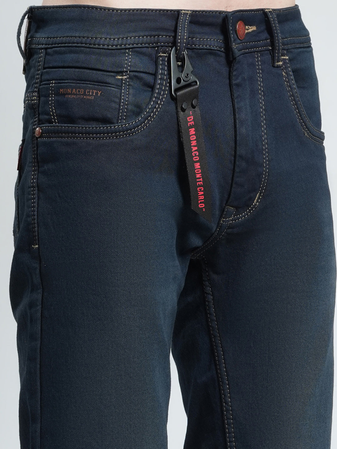 Men Blue Solid Regular Fit Denim