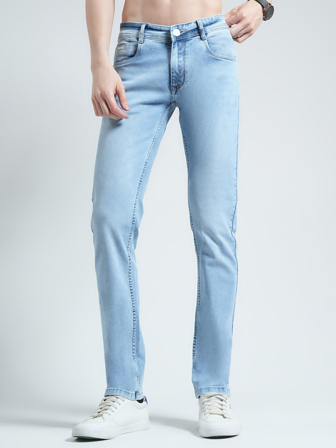 Men Blue Solid Regular Fit Denim