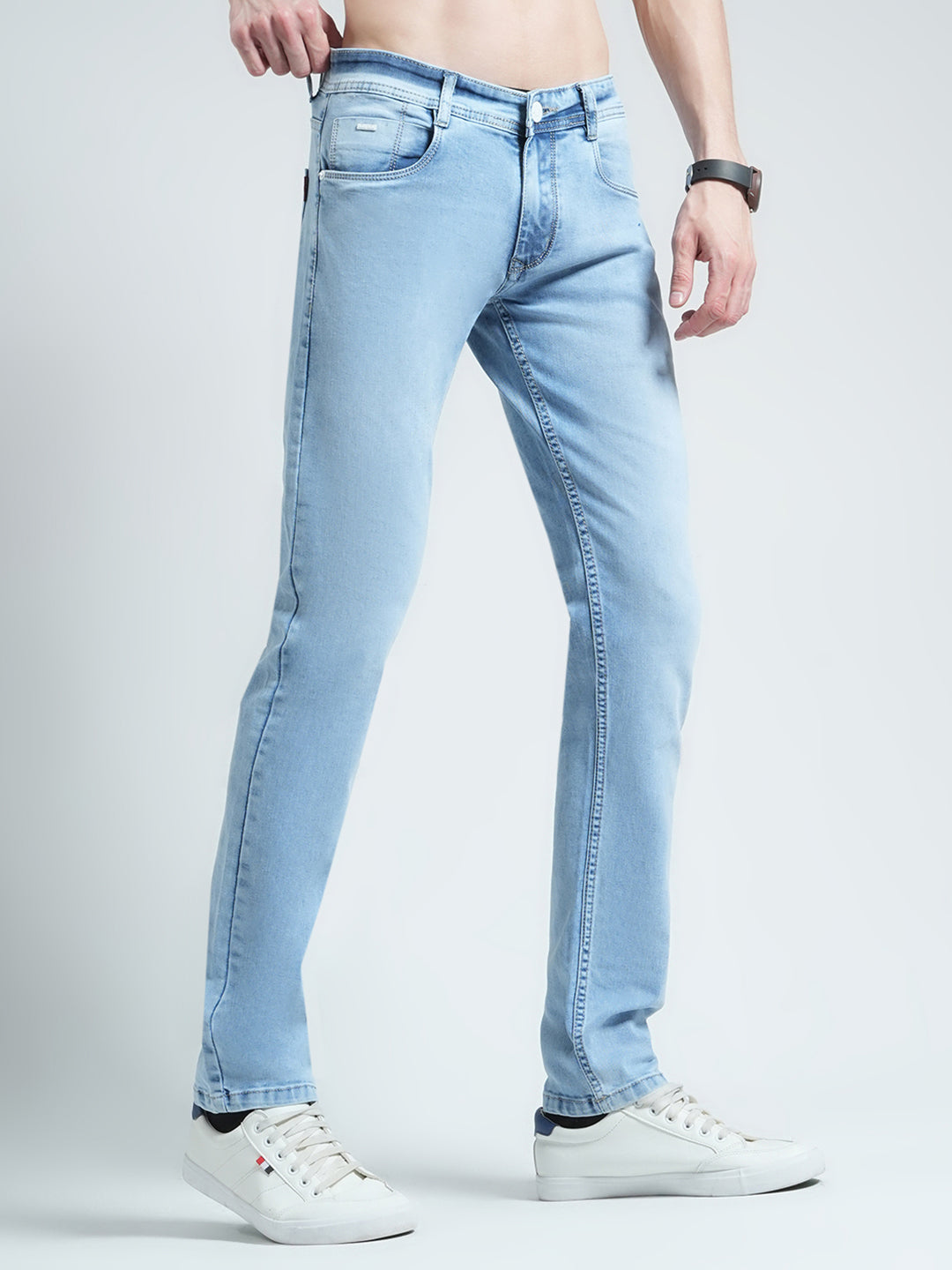 Men Blue Solid Regular Fit Denim