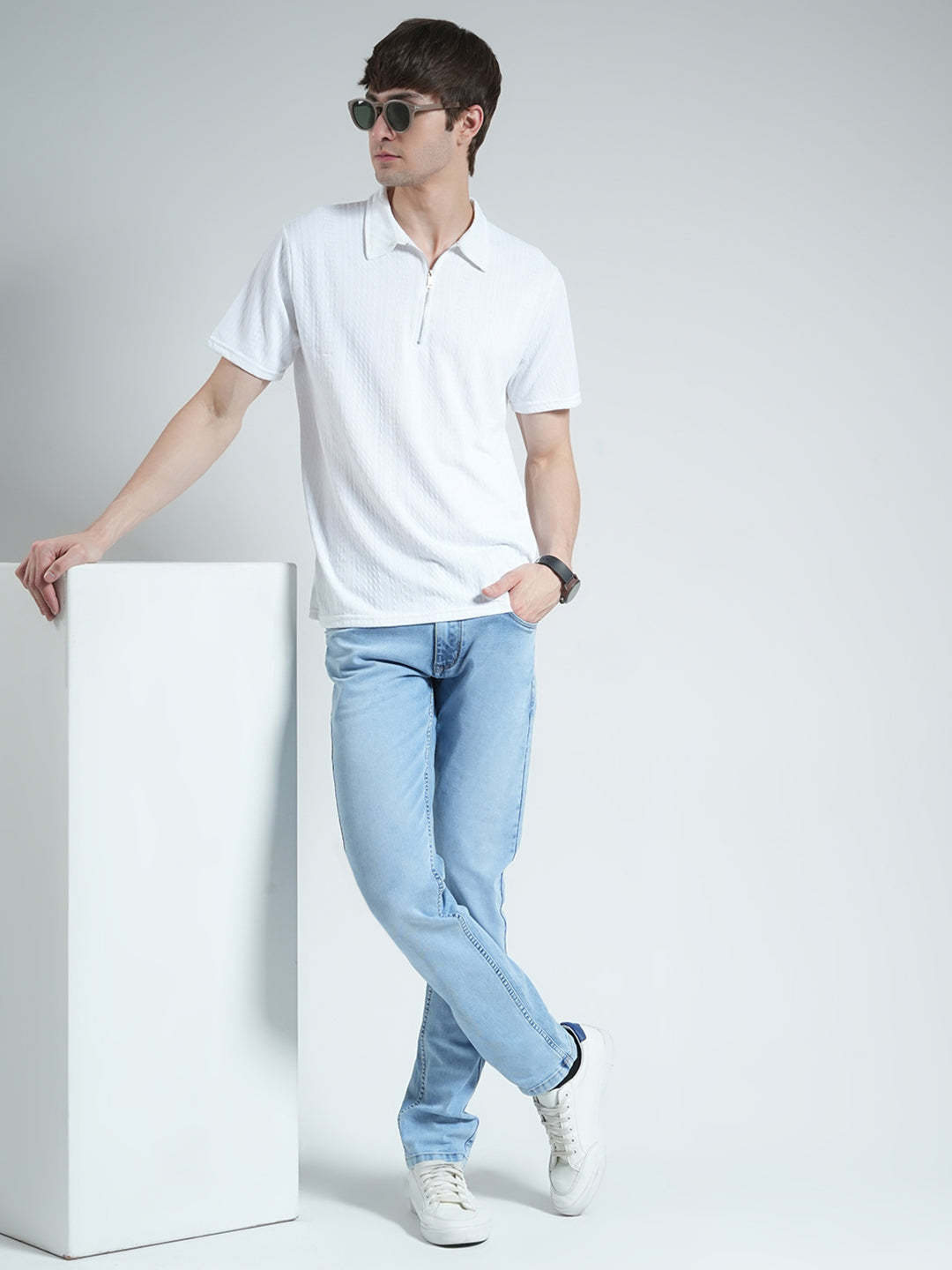 Men Blue Solid Regular Fit Denim