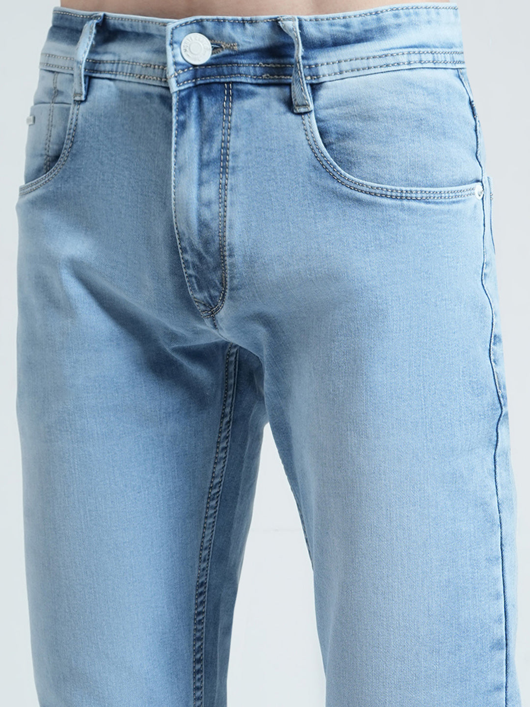 Men Blue Solid Regular Fit Denim