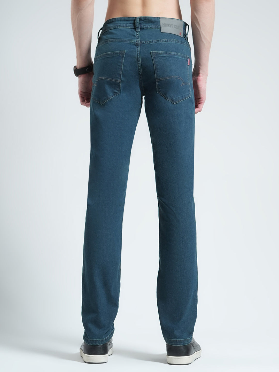 Men Green Solid Regular Fit Denim