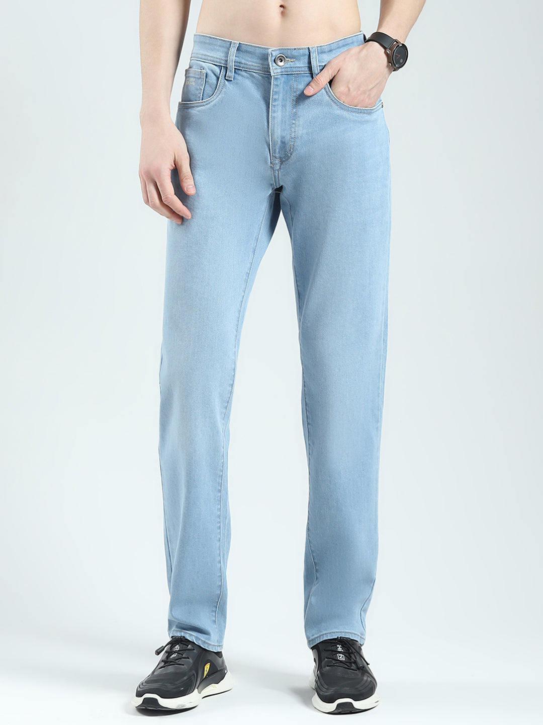 Men Blue Solid Regular Fit Denim