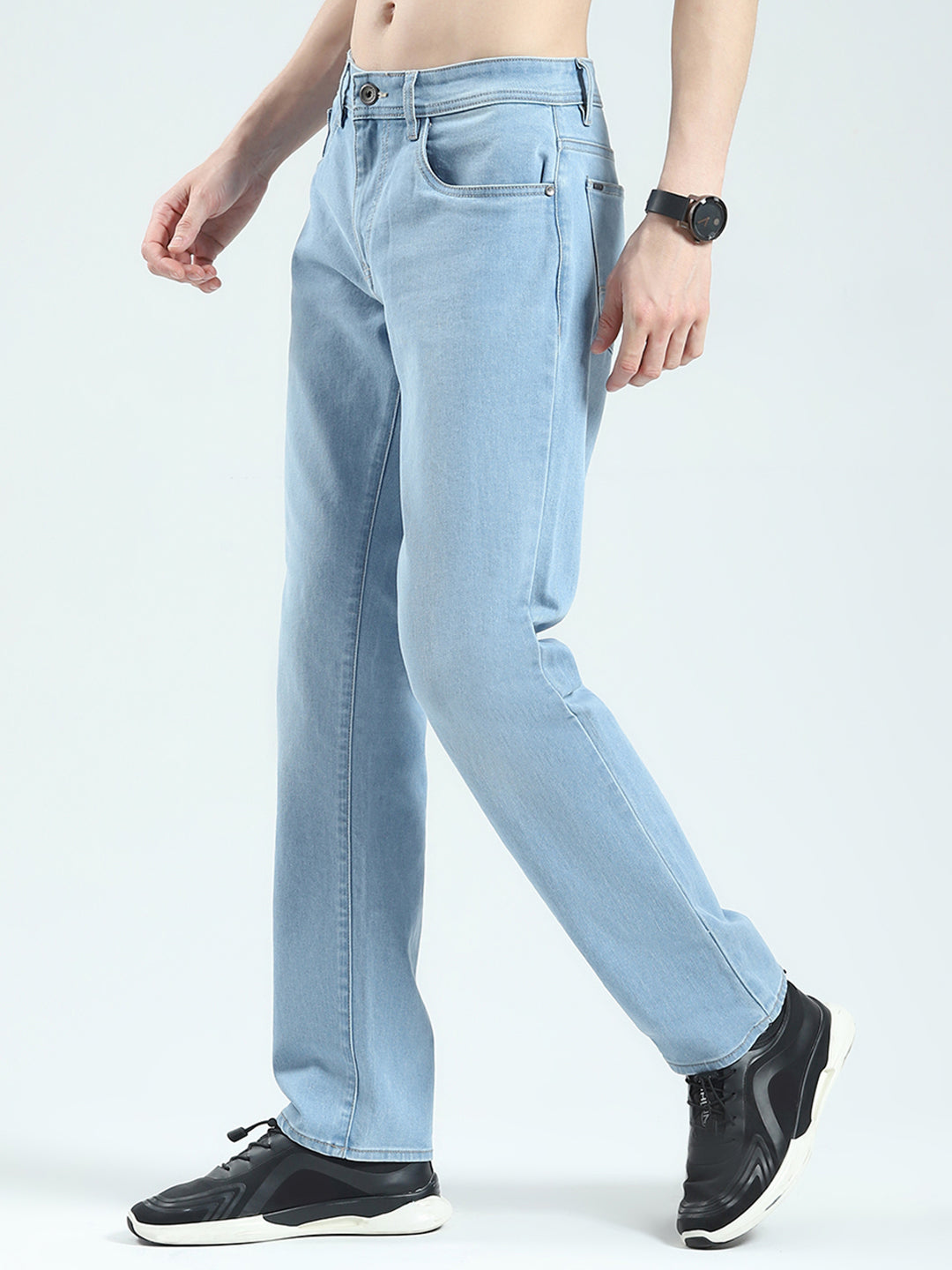 Men Blue Solid Regular Fit Denim