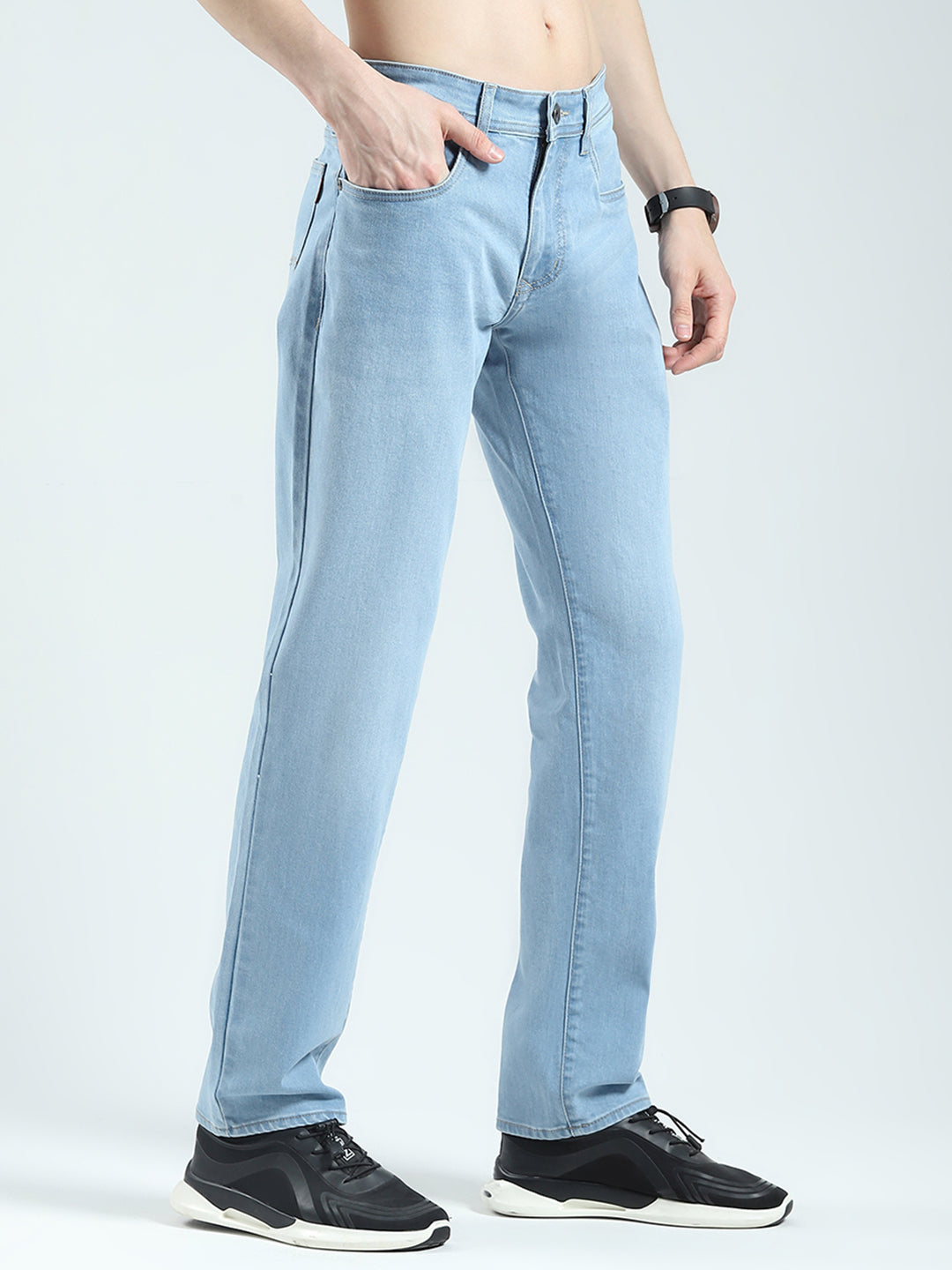 Men Blue Solid Regular Fit Denim
