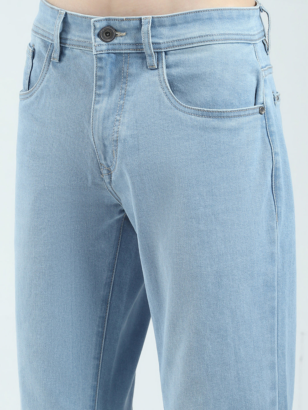 Men Blue Solid Regular Fit Denim