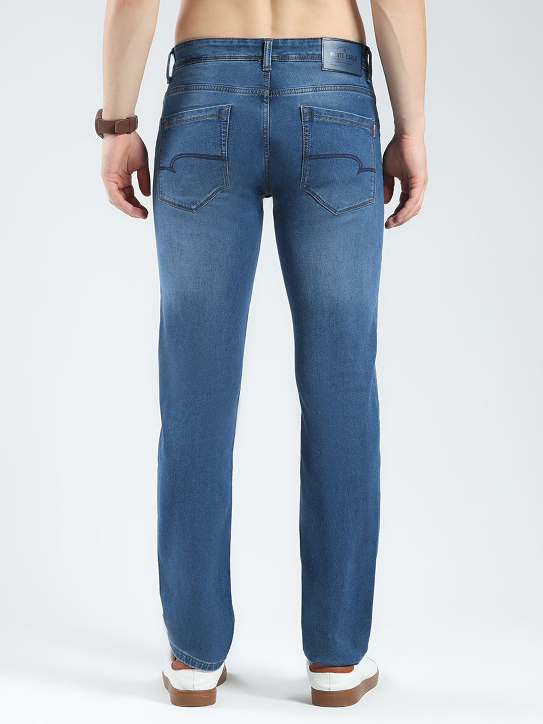 Men Blue Solid Regular Fit Denim