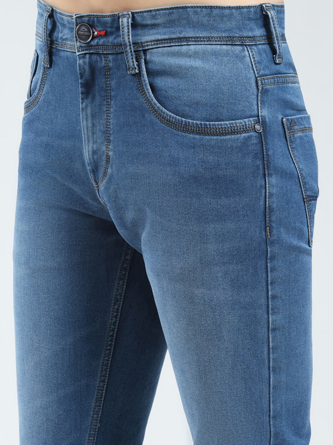 Men Blue Solid Regular Fit Denim