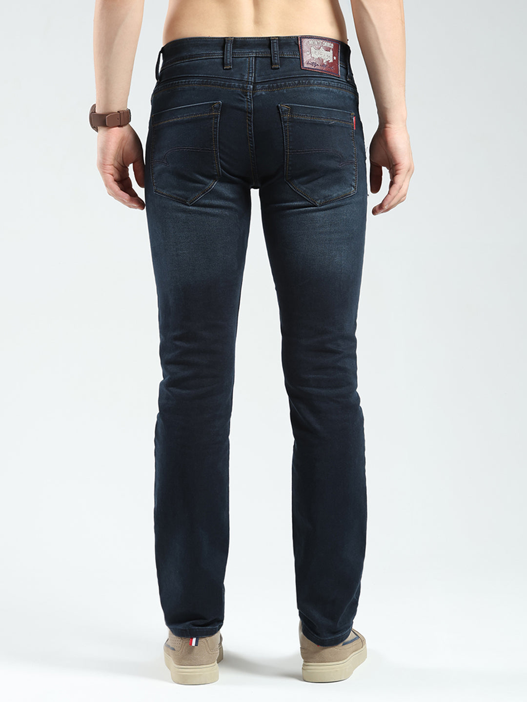 Men Blue Solid Regular Fit Denim