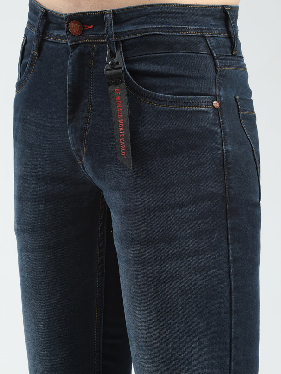 Men Blue Solid Regular Fit Denim