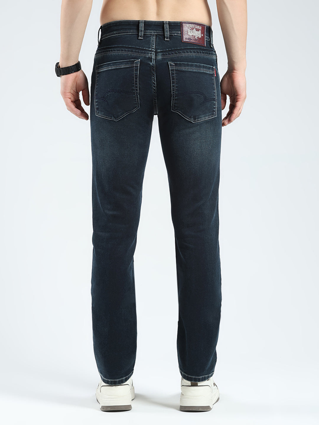 Men Green Solid Regular Fit Denim