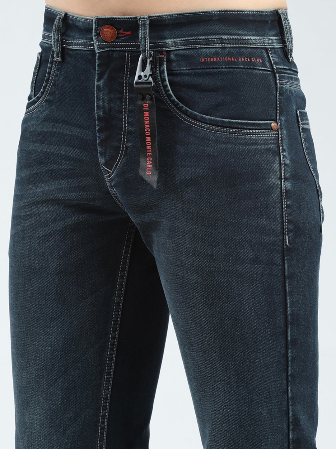 Men Green Solid Regular Fit Denim