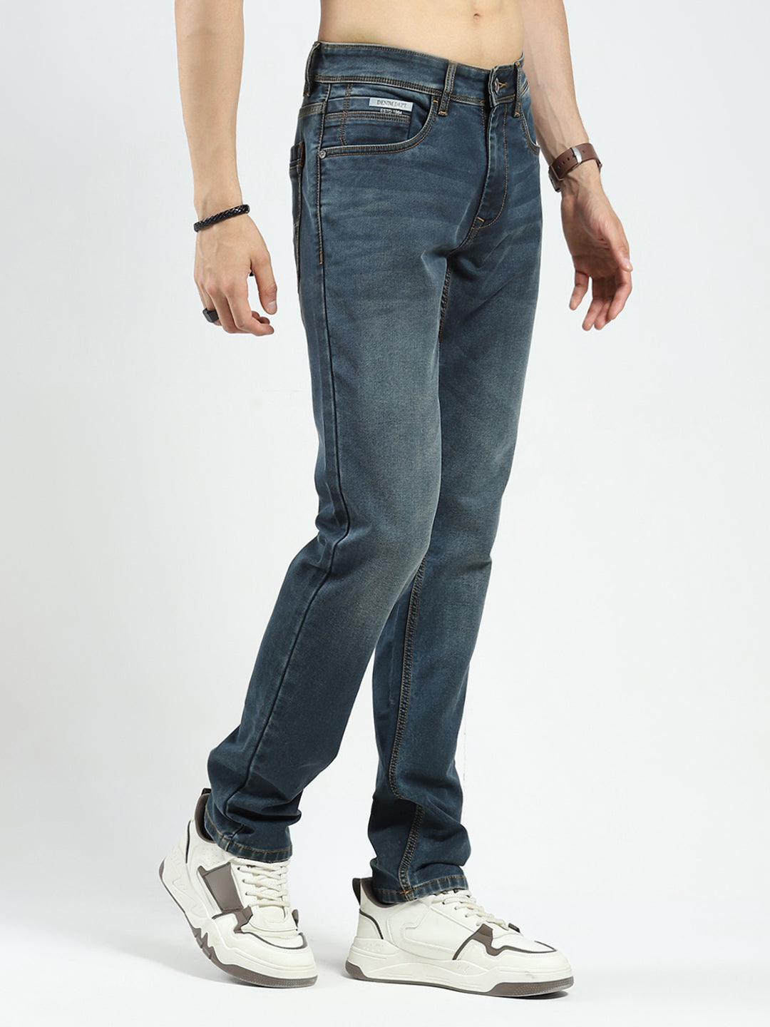 Men Blue Solid Regular Fit Denim