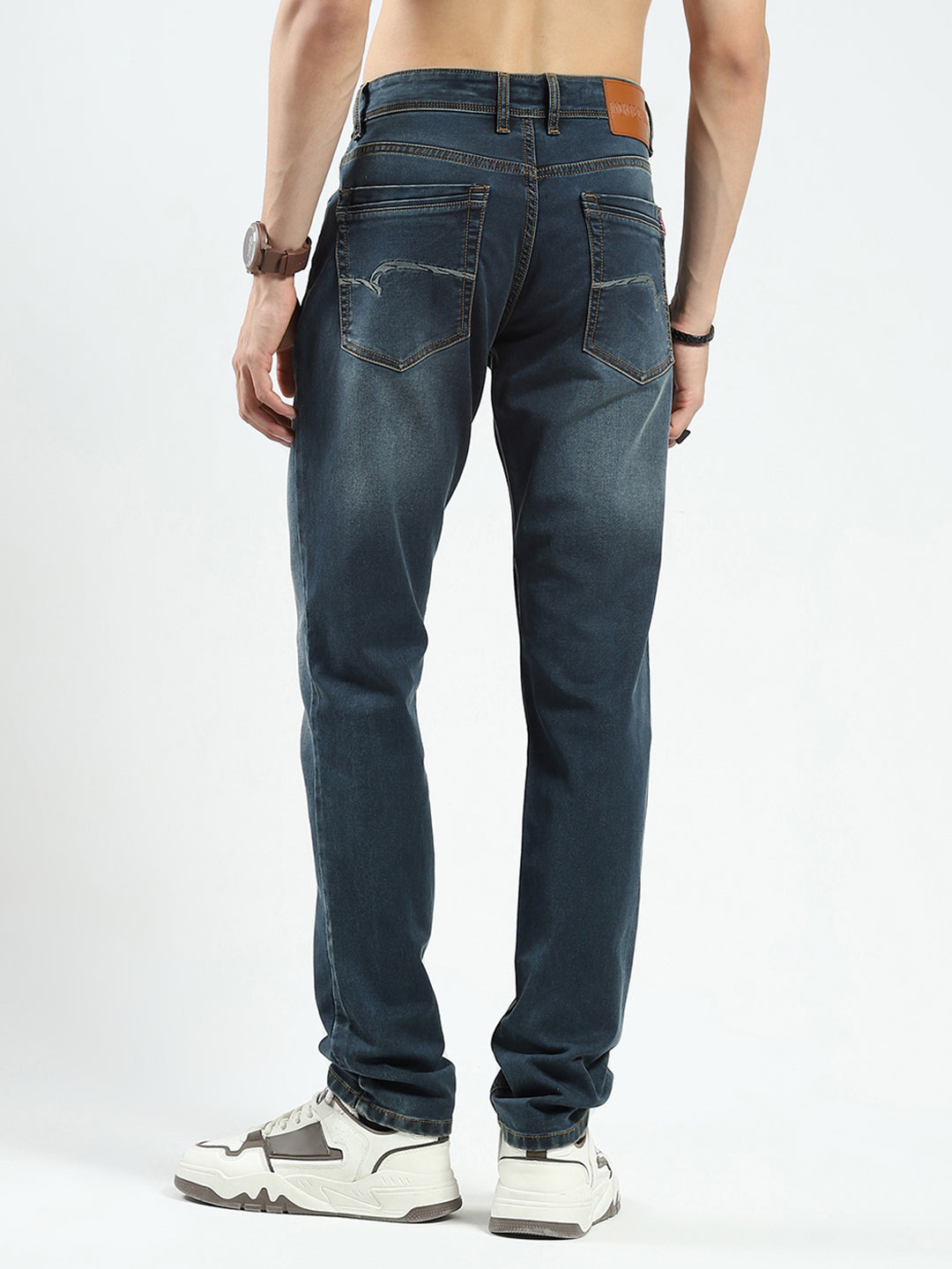 Men Blue Solid Regular Fit Denim