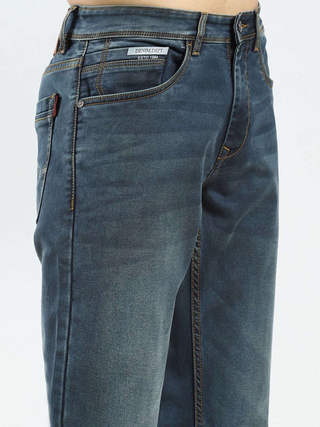 Men Blue Solid Regular Fit Denim