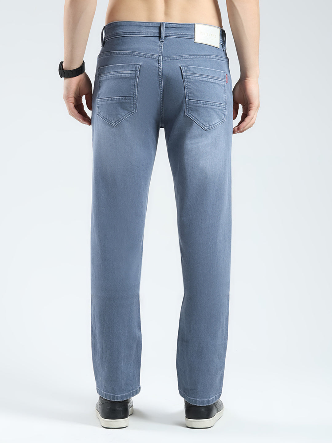 Men Grey Solid Regular Fit Denim