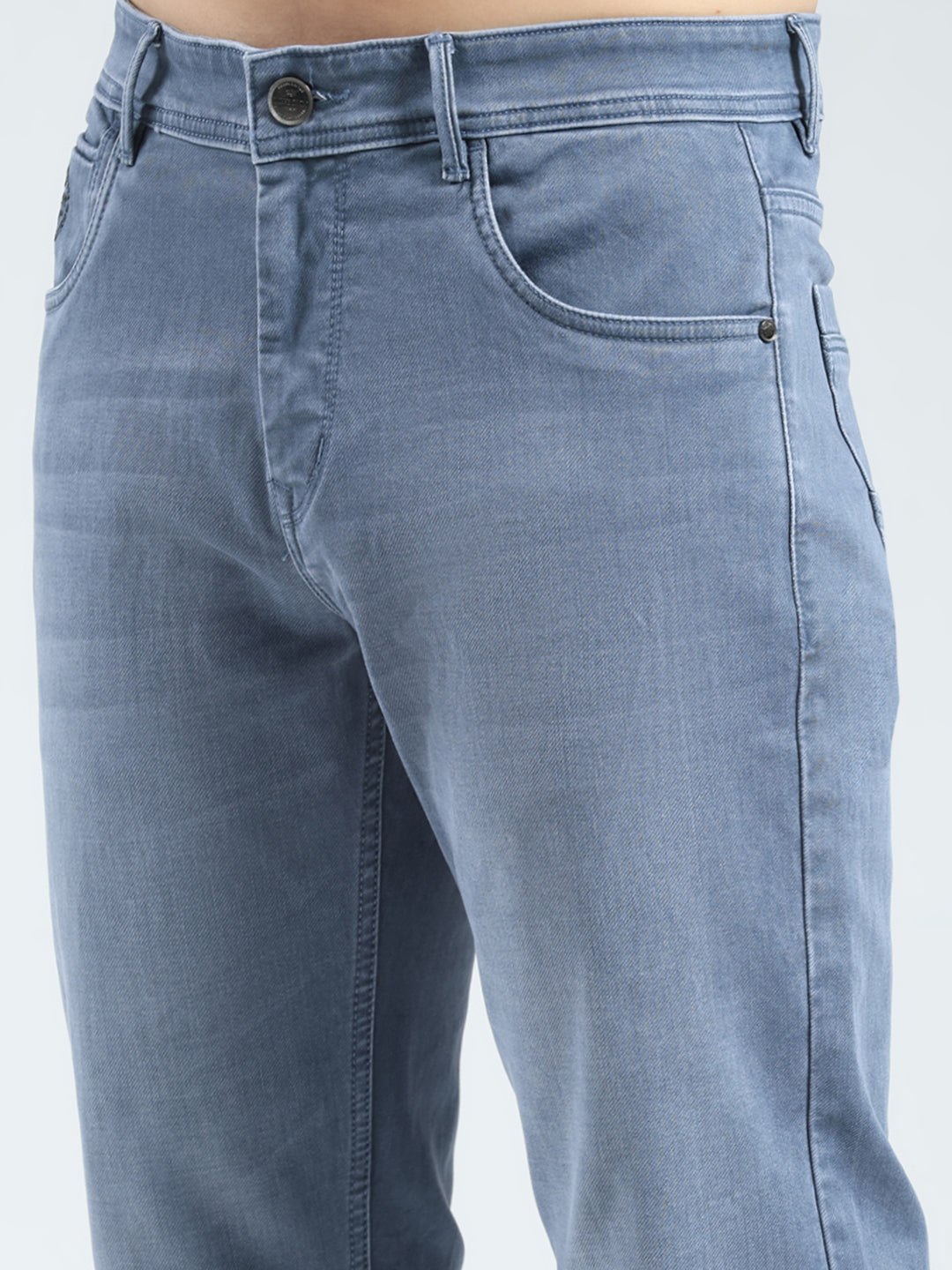 Men Grey Solid Regular Fit Denim