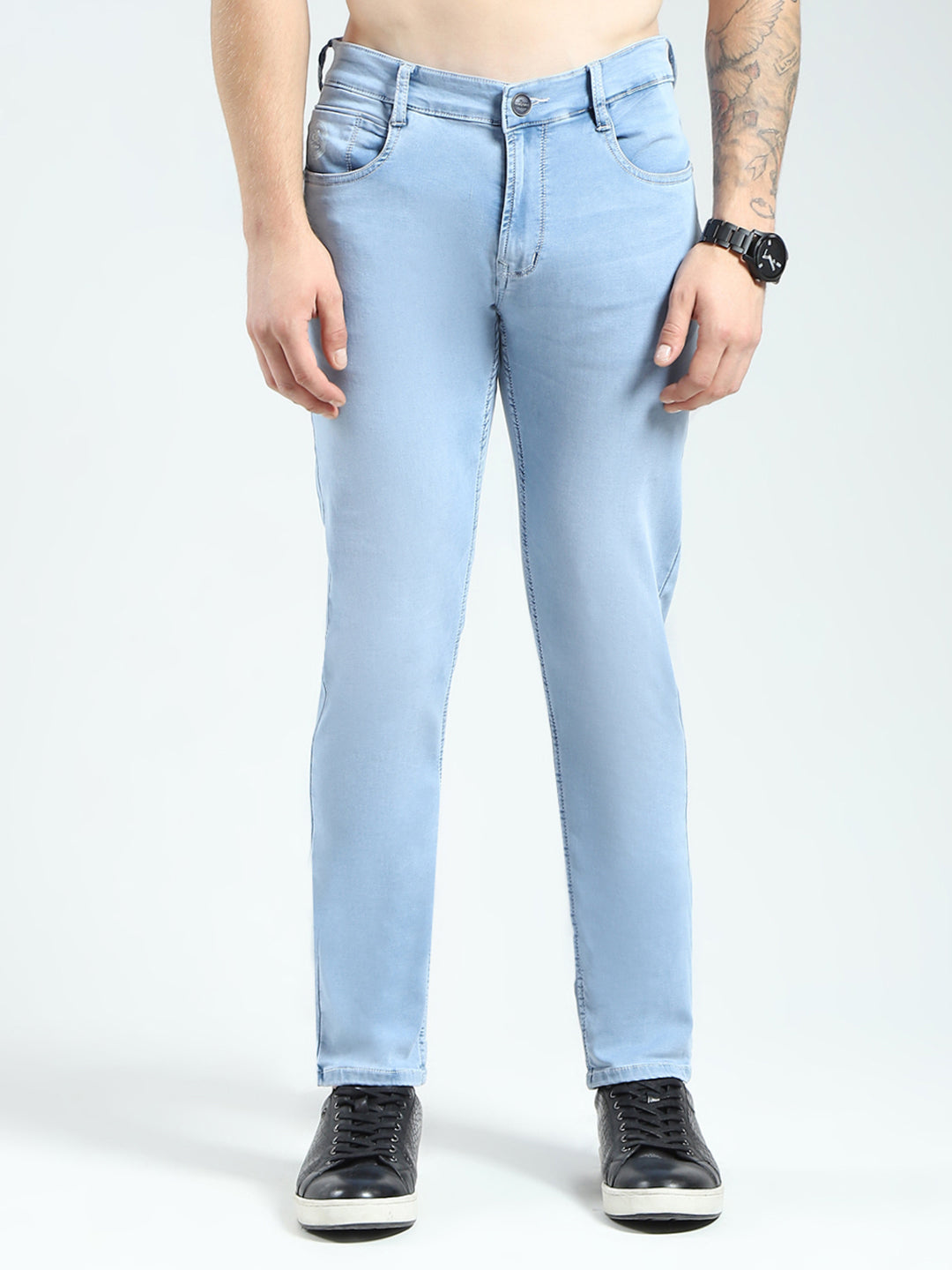 Men Blue Solid Regular Fit Denim