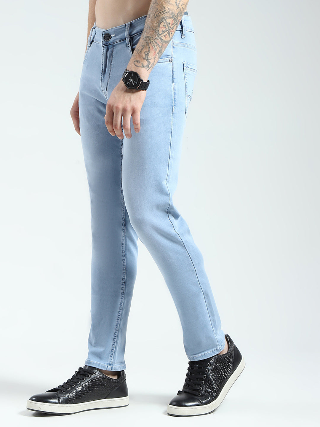 Men Blue Solid Regular Fit Denim