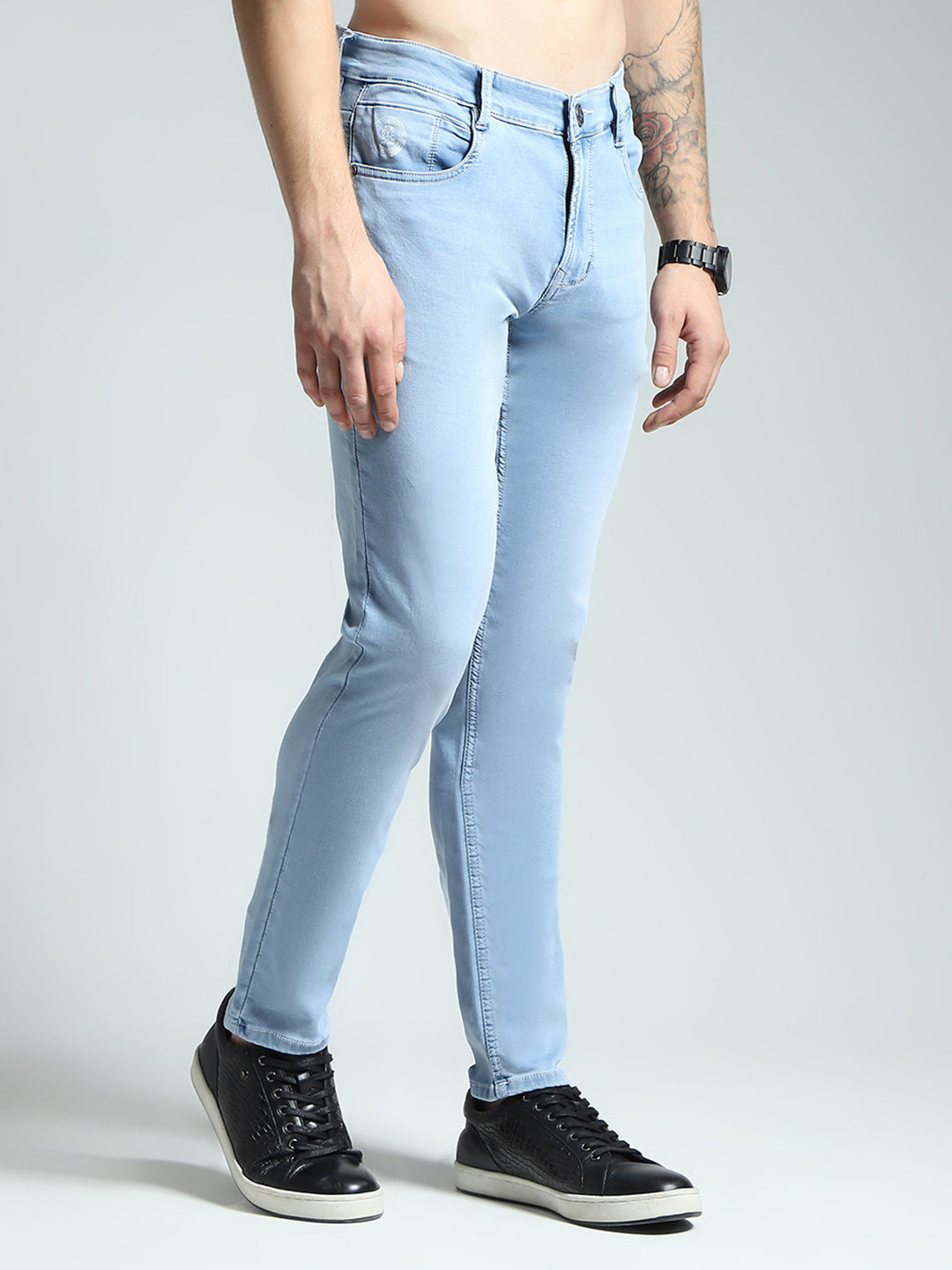 Men Blue Solid Regular Fit Denim