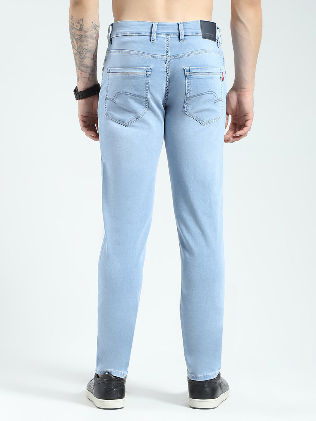 Men Blue Solid Regular Fit Denim