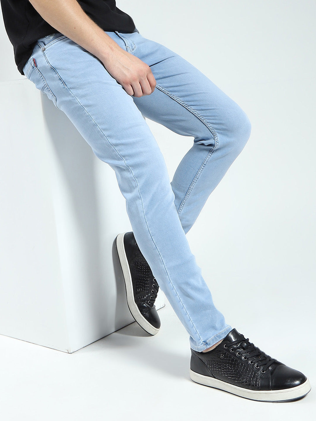 Men Blue Solid Regular Fit Denim