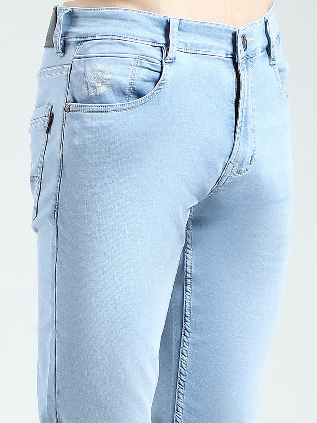 Men Blue Solid Regular Fit Denim