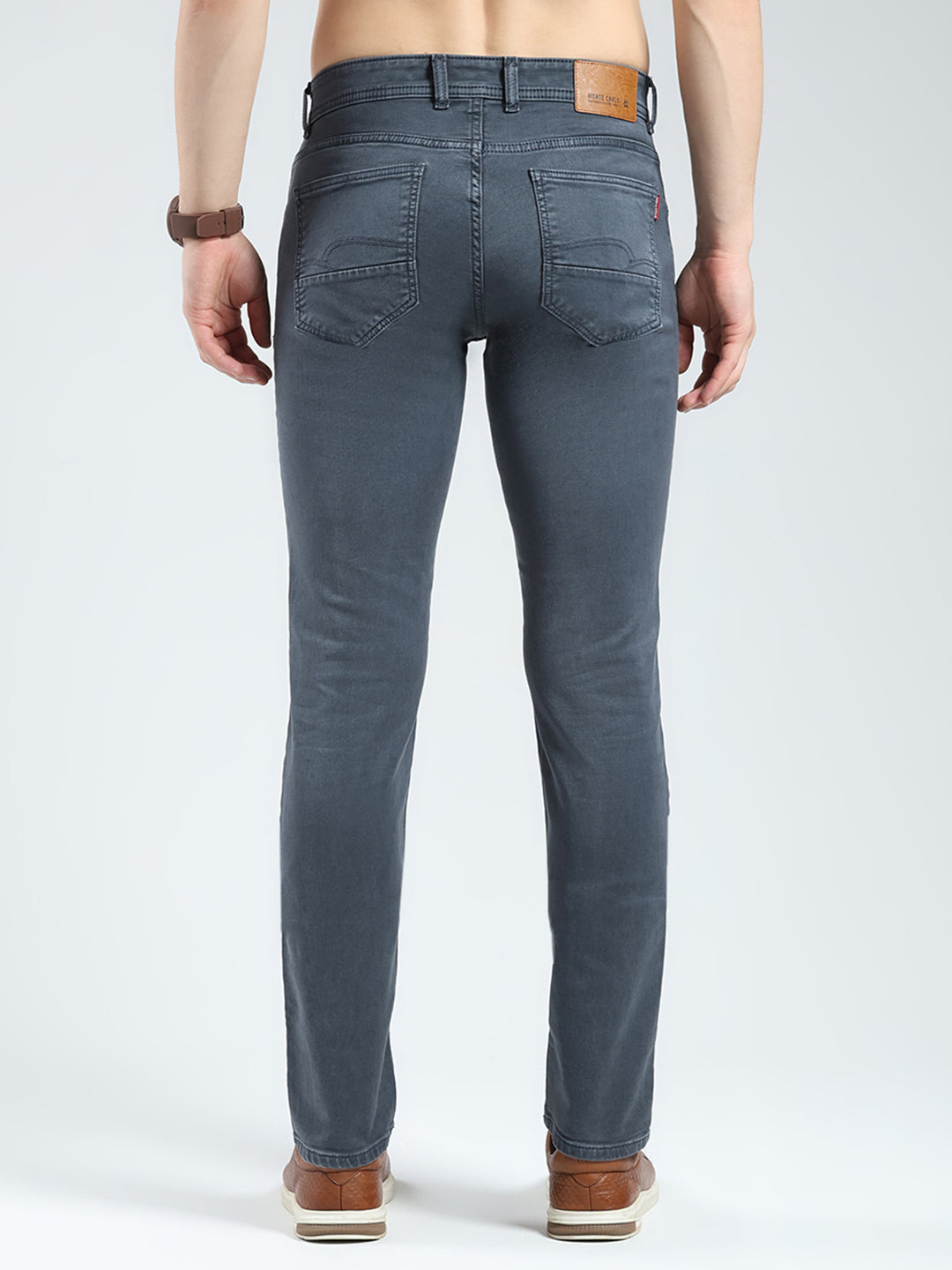Men Grey Solid Regular Fit Denim