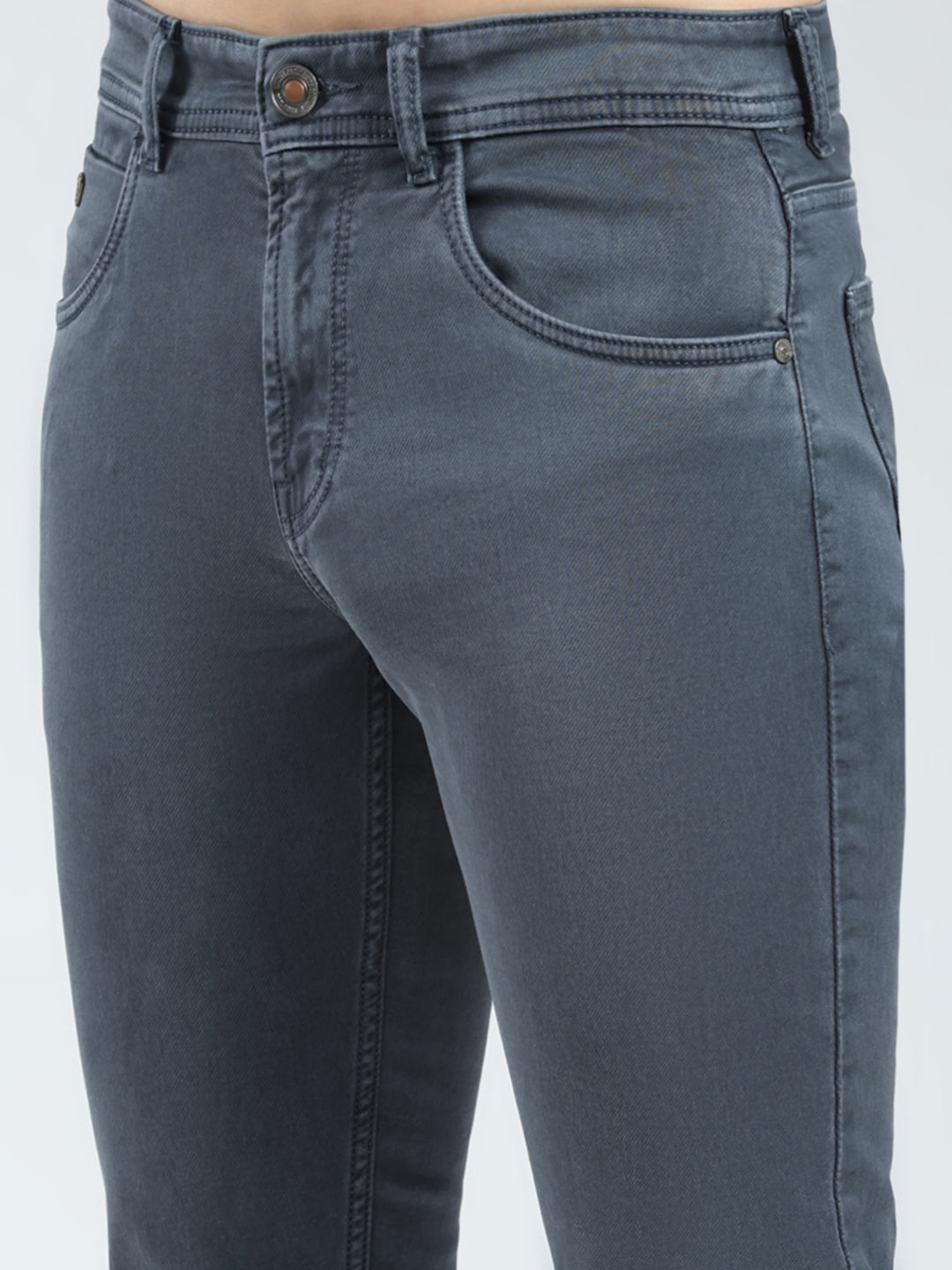 Men Grey Solid Regular Fit Denim