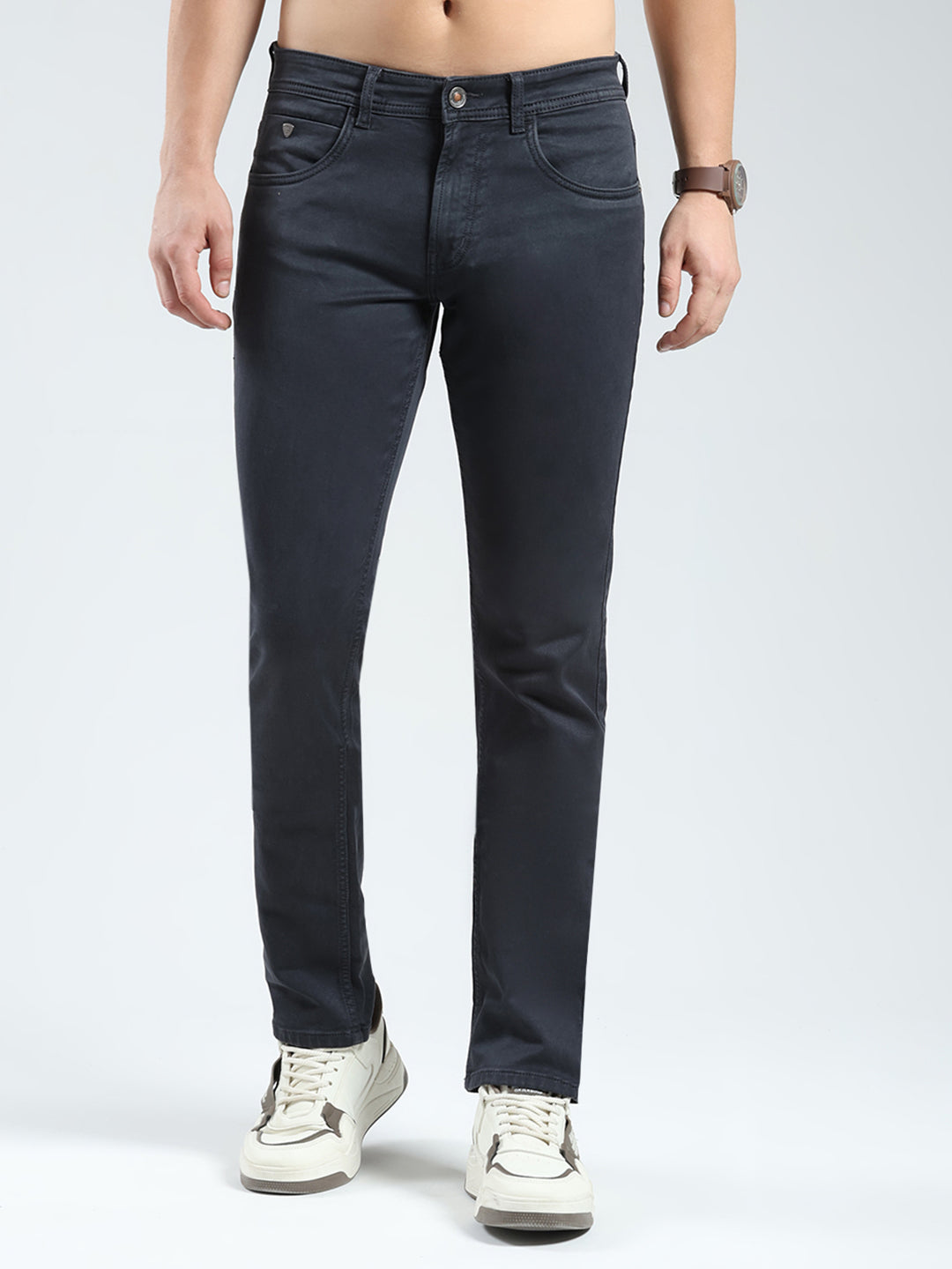 Men Black Solid Regular Fit Denim