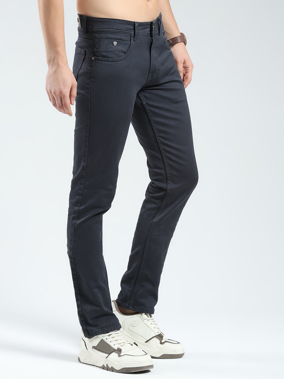 Men Black Solid Regular Fit Denim