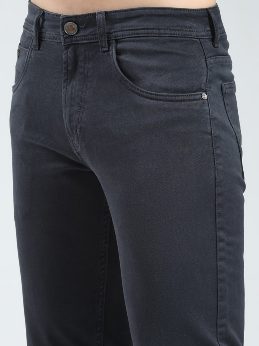 Men Black Solid Regular Fit Denim