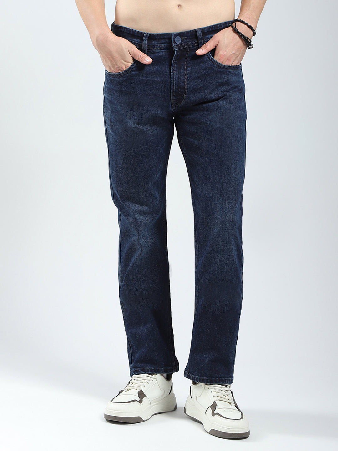 Men Blue Solid Regular Fit Denim