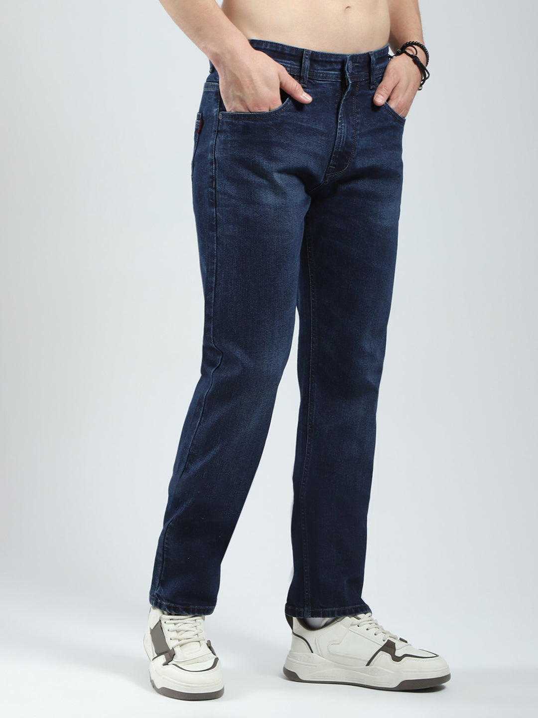 Men Blue Solid Regular Fit Denim