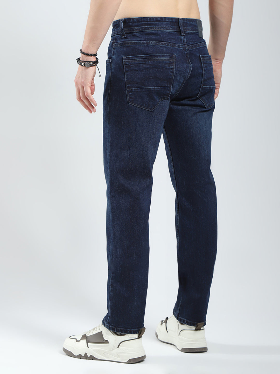 Men Blue Solid Regular Fit Denim