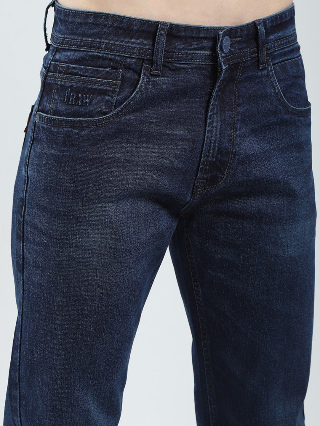 Men Blue Solid Regular Fit Denim