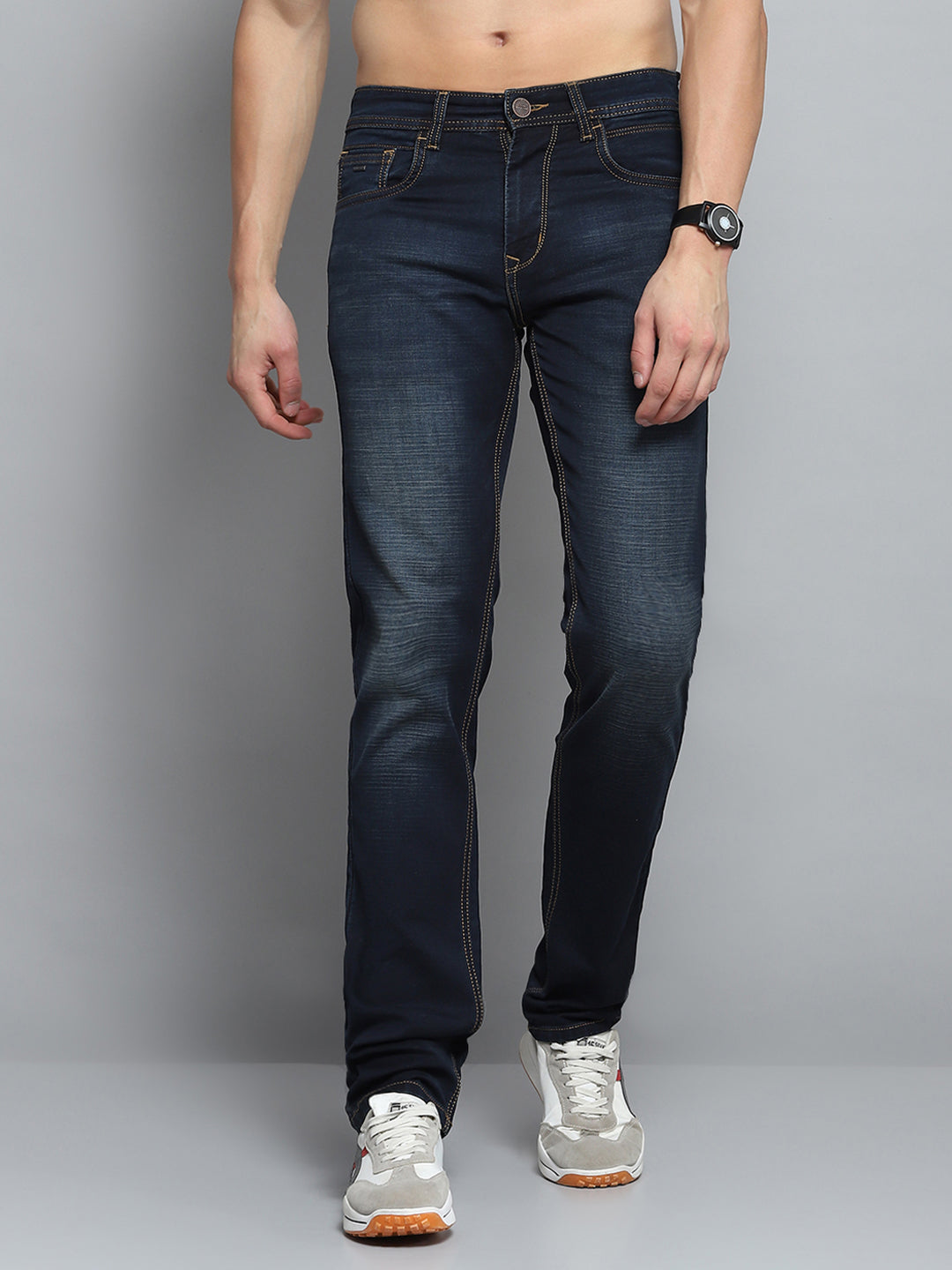 Men Blue Solid Narrow Fit Denim