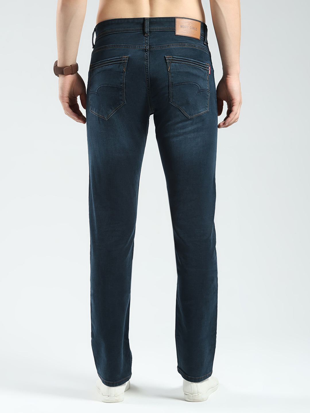 Men Green Solid Regular Fit Denim