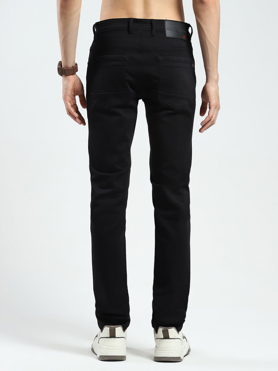 Men Black Solid Regular Fit Denim