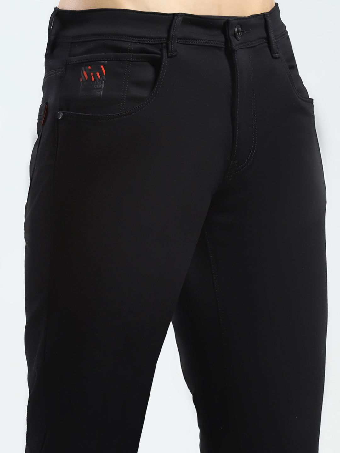 Men Black Solid Regular Fit Denim