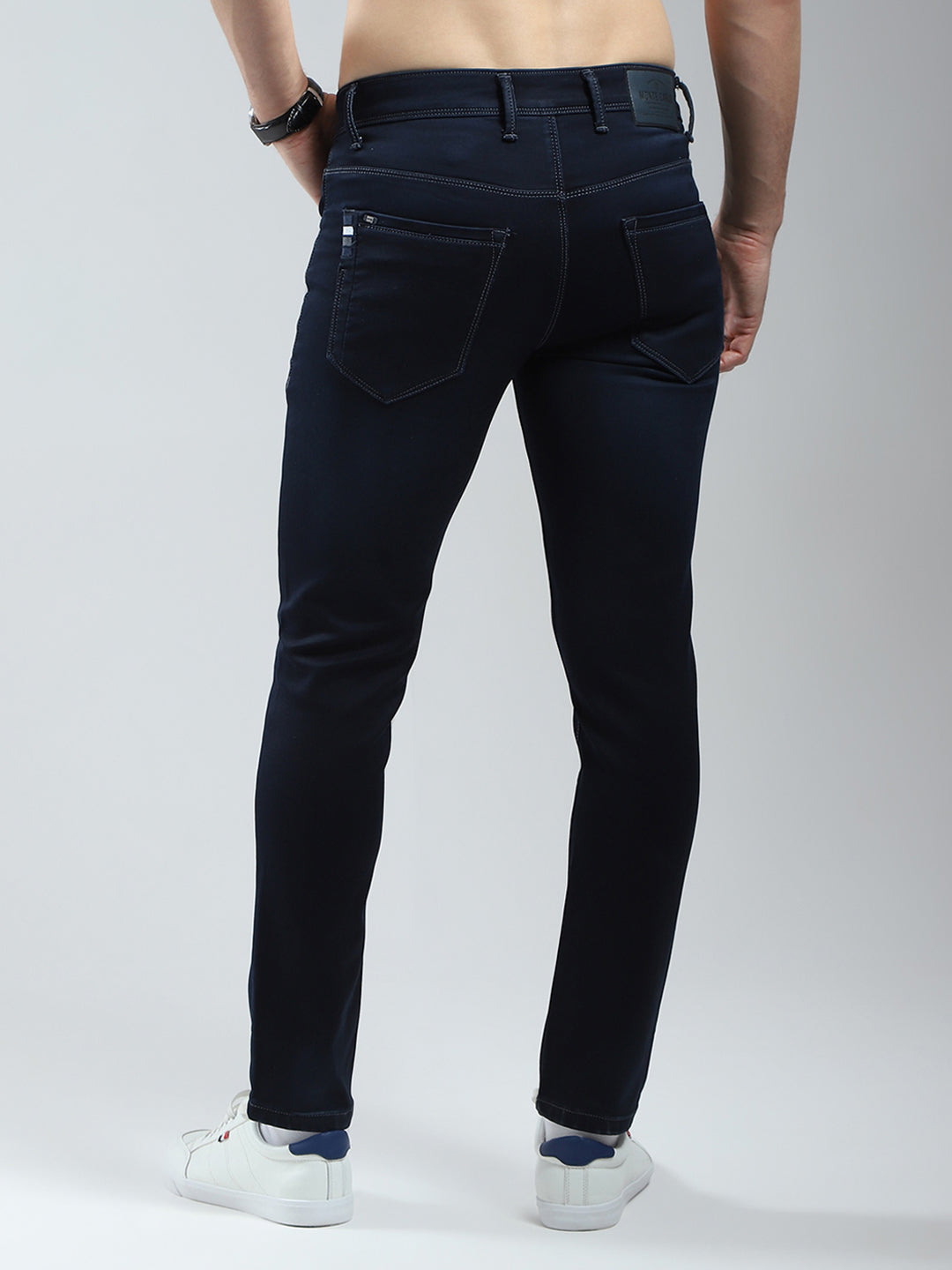 Men Navy Blue Solid Regular Fit Denim