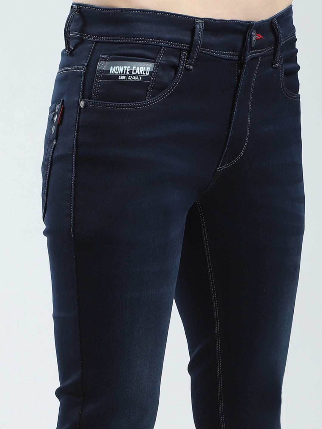 Men Navy Blue Solid Regular Fit Denim