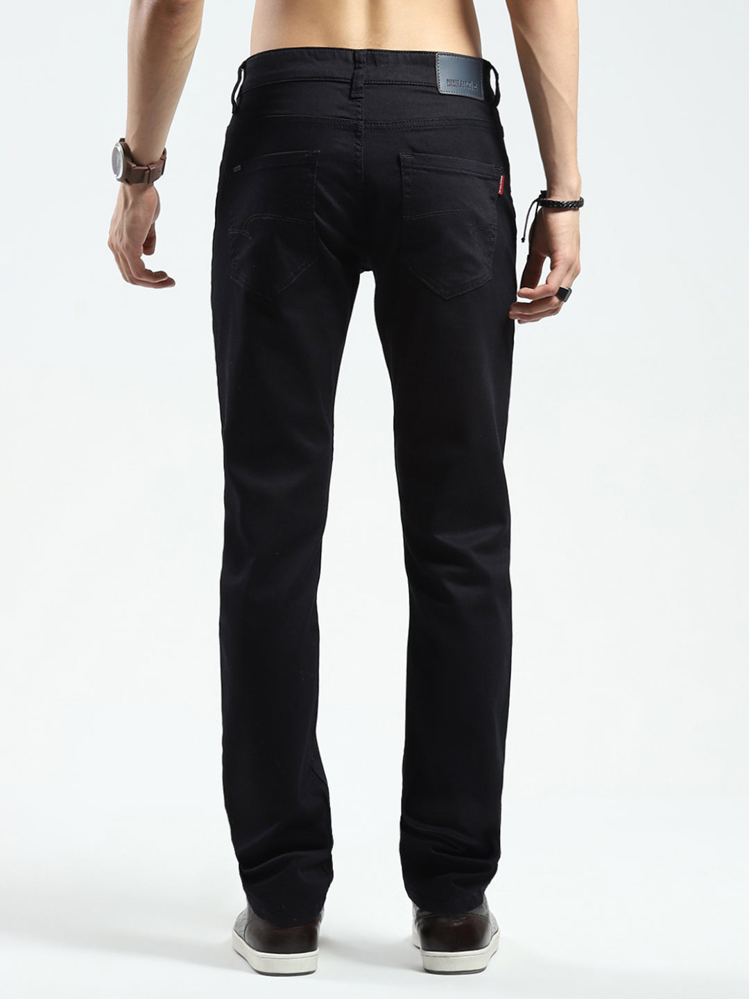 Men Black Solid Regular Fit Denim