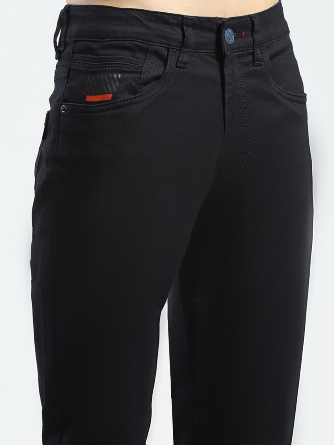 Men Black Solid Regular Fit Denim