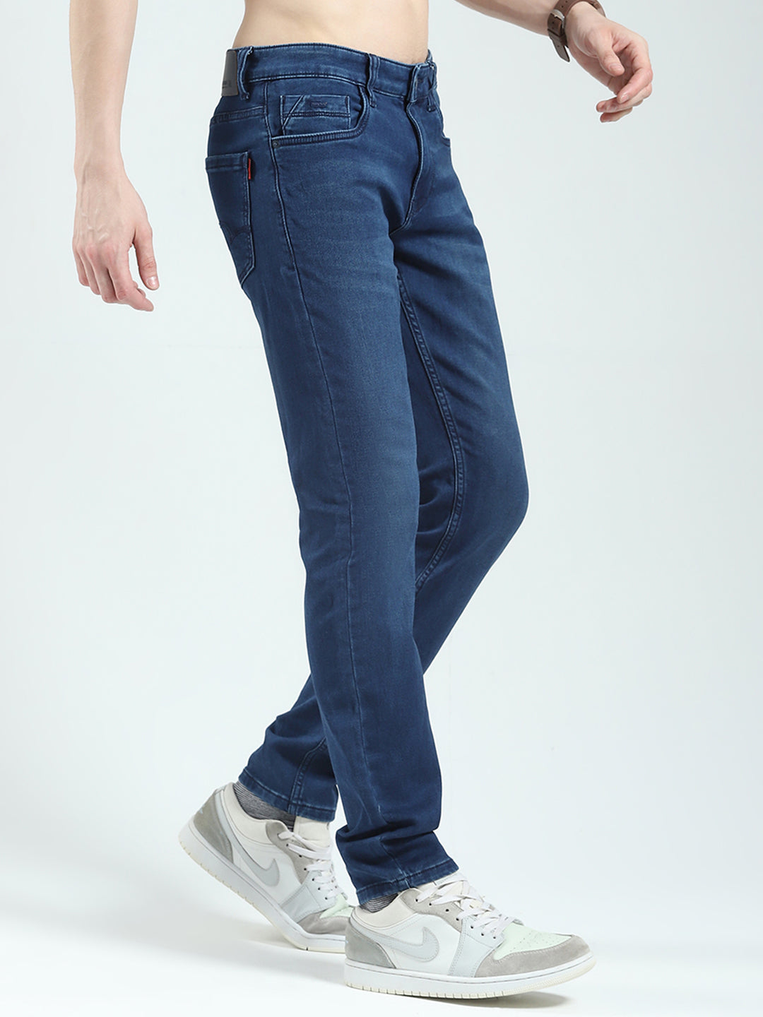 Men Navy Blue Solid Regular Fit Denim